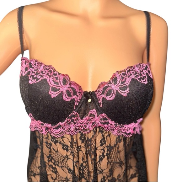 VTG Y2K Boudoir Collection Black Lace Lingerie Babydoll Chemise ~ Sz L ~ NWOT - Picture 3 of 8